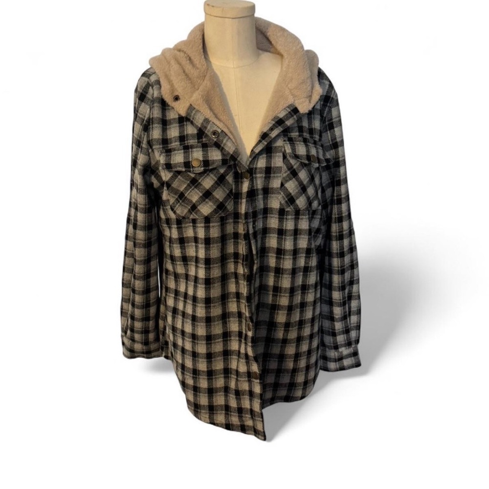 Plaid Hooded Jacket with Faux Fur Lining - Picture 3 of 4